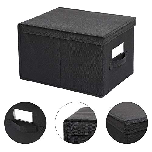 Set  de 3 Cutii de Depozitare Pliabile cu Capac, Cuburi din tesatura cu Suporturi pentru Etichete, Organizatoare pentru Cutii de Depozitare, 40 x 30 x 25 cm, Negru SONGMICS