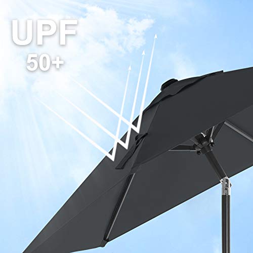 Umbrela de Gradina de 197 cm, Protectie UPF 50+, Parasolar de Soare, inclinare la 30° in 2 Directii, Manivela pentru Deschidere si inchidere, pentru Gradini in Aer Liber, Piscine, Balcoane, Terasa, Baza nu este Inclusa, Gri SONGMICS