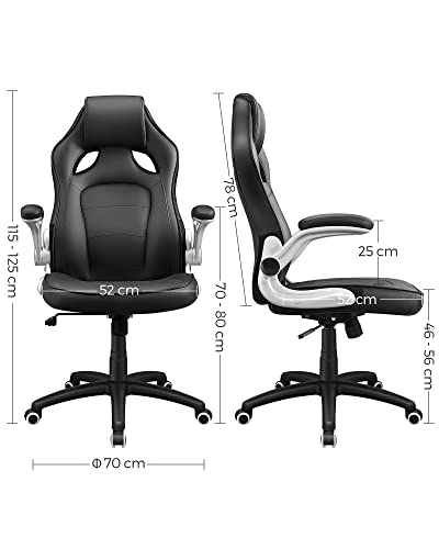 Scaun de Birou in Forma Sportiva, Fotoliu Rotativ, cu Brate, Spatar inalt, Reglabil in inaltime, inclinare pentru Balans, Design Ergonomic, Negru SONGMICS