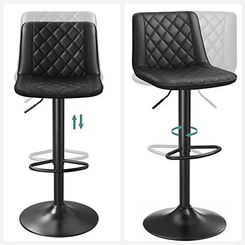 Set de 2 Scaune de Bar cu inaltime Reglabila din Metal, Cu Spatar si Suport pentru Picioare, Cu Husa si Umplutura din PU pentru Dining Room, Bucatarie, Camera de Zi, suportand pana la 120 kg SONGMICS