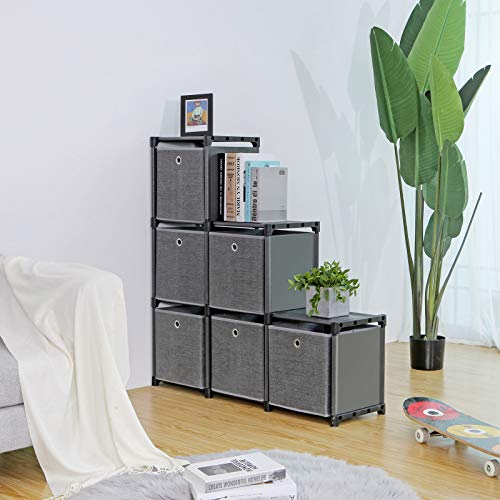 Unitate de depozitare in forma de scara, 6 cuburi cu 6 cutii de depozitare, Organizator de dulap DIY, Multifunctional cu design modular, Cadru din metal robust, Include ciocan din cauciuc, 105 x 30 x 105 cm, Negru SONGMICS