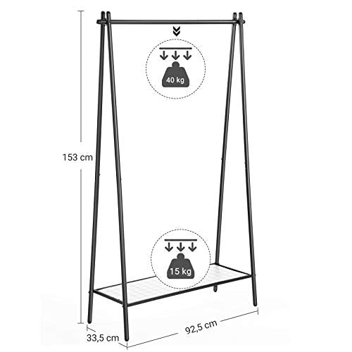 Suport de haine cu structura din otel, Stand pentru haine cu bara de atarnat, Raft inferior, Aspect simplu, pentru Dormitor Intrare Pod Becliere, 92.5 x 33.5 x 153 cm, Negru Mat SONGMICS