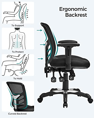 Scaun de birou, Scaun rotativ ergonomic, Birou cu plasa, Ajustare in inaltime a scaunului, Spatar, 3 parghii de ajustare, Suport lombar si Brate reglabile, Confectionat din PU SONGMICS