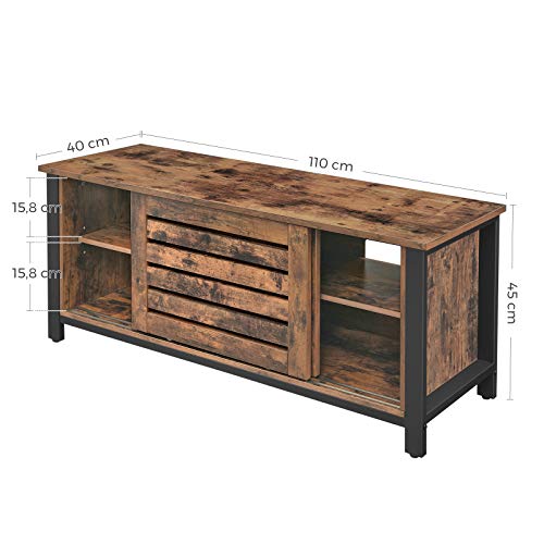 Stand TV Industrial pentru Televizoare de pana la 48 de Inch, Cabinet TV cu Usi Glisante si 2 Rafturi, Lowboard in Camera de Zi, Dormitor, Hol, Otel, 110 x 40 x 45 cm, Maro Rustic, VASAGLE