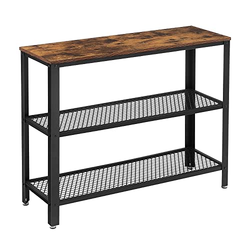 Consola mobilier cu 2 rafturi din plasa metalica , 101.5x35x80cm, Maro/Negru, VASAGLE