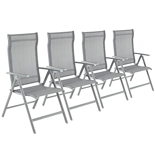 Set de 4 scaune pliabile pentru gradina, Scaune de exterior cu structura durabila din aluminiu, Spatar reglabil in 8 unghiuri, Capacitate maxima 120 kg, Gri SONGMICS