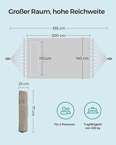 Hamac Dublu Cu Perne , Hamac Matlasat cu Extensii de Bambus Curbate Detasabile, Pat Leagan cu Perna, tesatura Oxford, 200 x 140 cm, Capacitate de incarcare 225 kg, Albastru si Bej SONGMICS