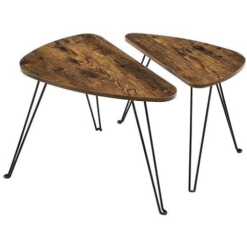 Set de 2 Masute Laterale, Masute Nesting, Masute Laterale, pentru Living, Dining, Bedroom, Stil Industrial, Maro Rustic si Negru, VASAGLE