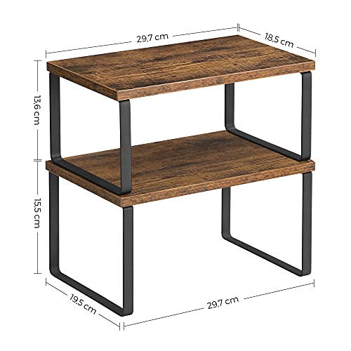 Rafturi pentru condimente, Set de 4, Rafturi de bucatarie extensibile, Suporturi pentru condimente suprapozabile, Metal si Placi din lemn de fag, pentru dulapul de bucatarie, bucatarie, Maro vintage-Negru SONGMICS