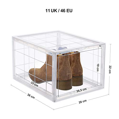 Cutie pentru Pantofi, Organizator de Pantofi Suprapunere, Stocare pentru Pantofi din Plastic cu Usa Transparenta, Usor de Asamblat, Set de 6, 28 x 36 x 22 cm, Potrivite pentru Marimea 45 UK, Transparente SONGMICS