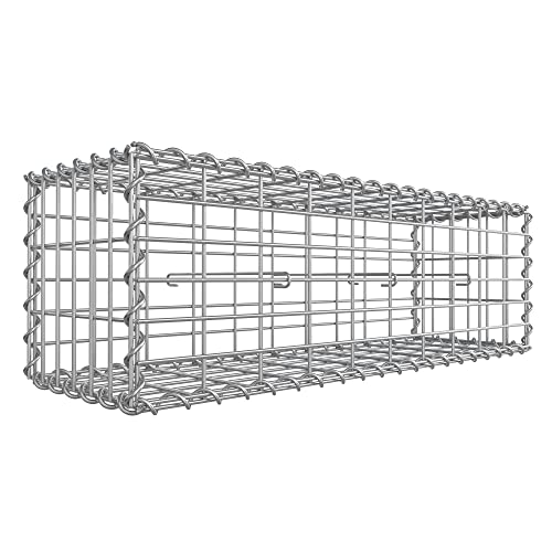 Cos Gabion, Cusca Metalica Gabion cu Plasa de 5 x 10 cm pentru Piatra, Galvanizata, Decor de Gradina sau Perete Despartitor, 100 x 30 x 30 cm, Argintiu SONGMICS