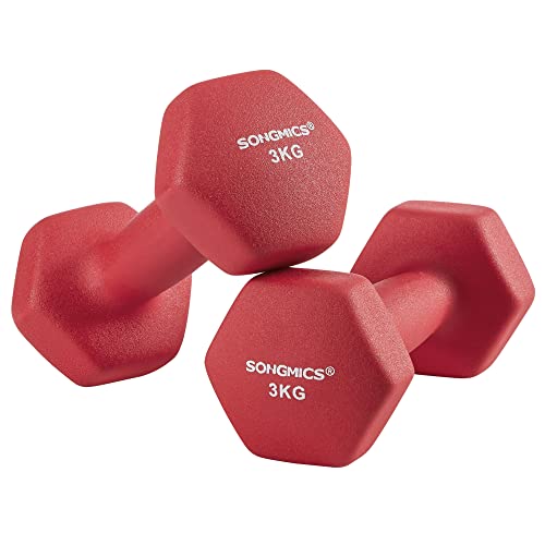 Set de 2 gantere , 2 x 3 kg, gantere nealunecatoare din neopren cu finisaj mat, antrenament acasa, exercitii de fitness, rosu SONGMICS