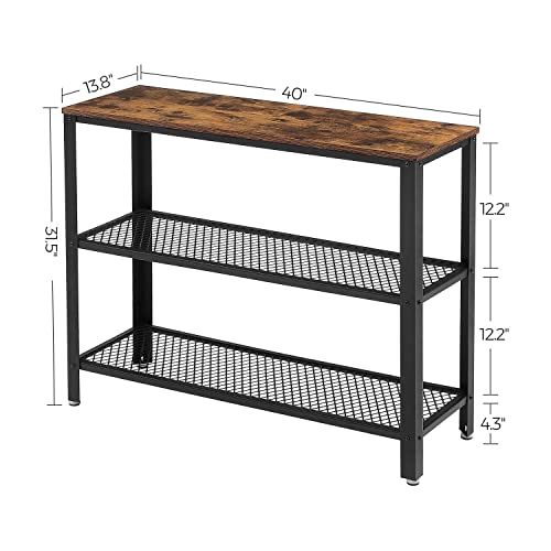 Consola mobilier cu 2 rafturi din plasa metalica , 101.5x35x80cm, Maro/Negru, VASAGLE