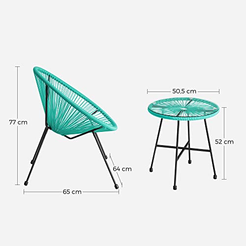 Set de Mobilier pentru Gradina , 3 Piese, Scaun Acapulco, Sezlong pentru Exterior, Masa cu Blat de Sticla si 2 Scaune, Set de Conversatie Interior si Exterior, Turcoaz SONGMICS