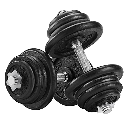 Set de 2 gantere din fonta , 2 x 25 kg placi de greutate, reglabile pentru barbati si femei, antrenament de fitness, ridicarea greutatilor, sala de sport la domiciliu, negre SONGMICS