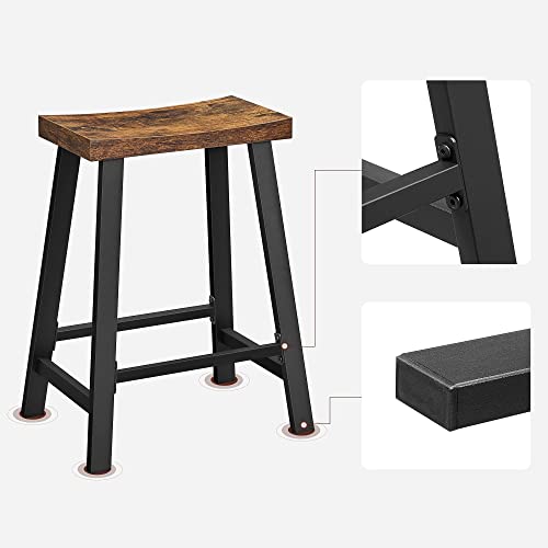 Set de 2 Scaune de Bar cu sezut Curbat, Potrivite pentru Bucatarie, Dining Room, Studiu, Design Industrial, 46,2 x 33 x 60 cm, Culoare Vintage Maro/Negru ., VASAGLE