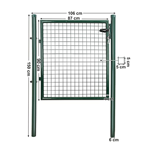 Poarta pentru Gradina , Poarta din Otel Galvanizat, Solida si Durabila, cu incuietoare, 87 x 100 cm (Coloane Laterale Nu Sunt Incluse), Grila cu Retea de 5 x 20 cm, Verde, SONGMICS