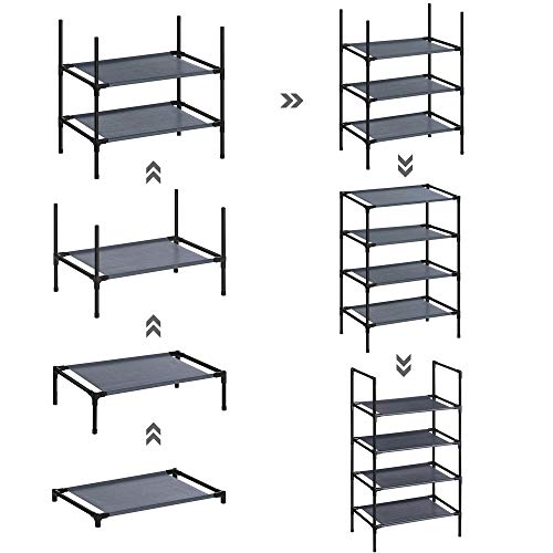 Suport pentru Pantofi cu 4 Etaje, Set de 2 Organizatoare pentru Pantofi cu Structura din Metal, Strat din Material Netesut, pentru Hol, Dormitor, Sufragerie, 45 x 28 x 80 cm, Gri SONGMICS