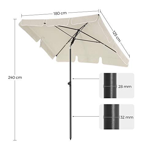 Umbrela Balcon Dreptunghiulara de 1,8 x 1,25 m, Protectie UPF 50+, Parasolar inclinabil, Cu Panza Acoperita cu PA, Geanta de Transport, Gradina Terasa, Baza nu este Inclusa, Bej SONGMICS