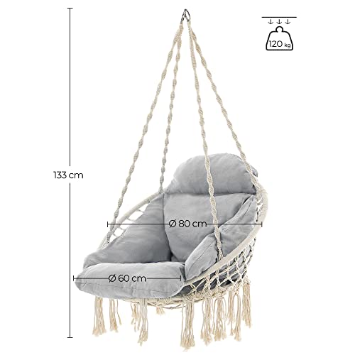 Scaun Leagan   cu Perna Groasa, Suporta pana la 120 kg, pentru Gradina, Balcon, Sufragerie, Patio, Stil Scandinavian, Modern, Bej-Gri SONGMICS