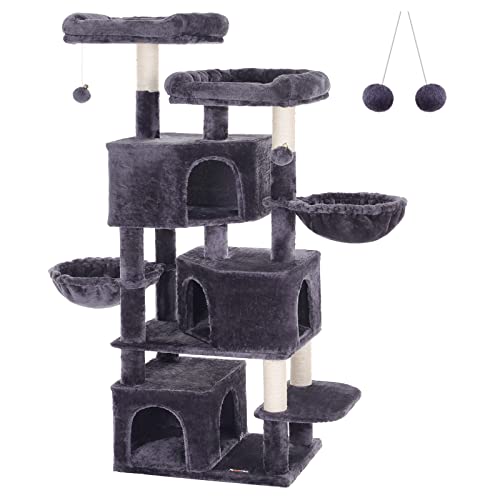 Ansamblu de joaca mare pentru pisici, cu 3 pesteri pentru pisici, 164 cm, turn pentru pisici, gri fumuriu, 55 x 40 x 164 cm, FEANDREA