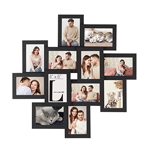 Rame Foto Colaj pentru 12 Poze de 10 x 15 cm (4 x 6 inch), Montaj Necesar, Colaj Poze Multiple, Front din Sticla Transparenta, Cu Aspect Lemn Negru SONGMICS