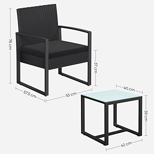 Set de Mobilier pentru Balcon  , Mobilier de Gradina din PE Poliratan, Set de Lounge cu Masa si 2 Scaune, Mobilier de Curte pentru Montaj Usor pentru Balcon si Curte, Negru SONGMICS