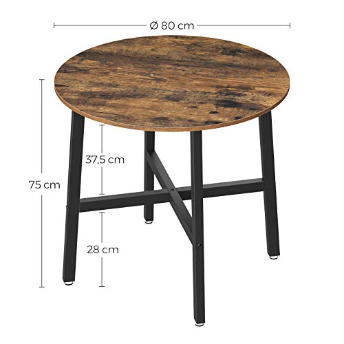 Masa dining , masa de bucatarie rotunda, pentru camera de zi, birou, 80 x 75 cm (Diametru x inaltime), stil industrial, maro rustic si negru, VASAGLE