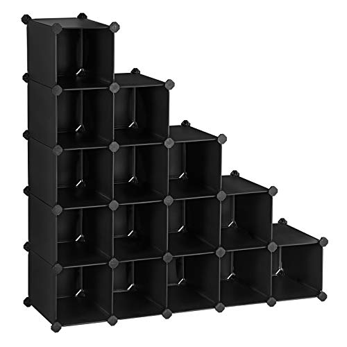 Raft pentru Pantofi cu imbinare, Organizator de Depozitare Rectangular, Unitate de Rafturi Modulare DIY cu 15 Compartimente, Dulap din Metal cu Sarma, Negru SONGMICS