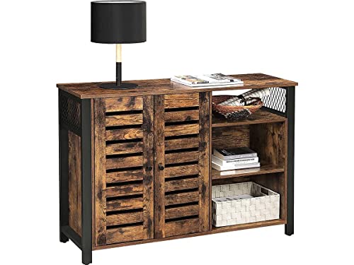 Cabinet de Depozitare, Bufet cu 2 Usi, Rafturi Reglabile, pentru Dining Room, Camera de Zi, Bucatarie, 110 x 33 x 75 cm, Stil Industrial, Maro Rustic si Negru, VASAGLE