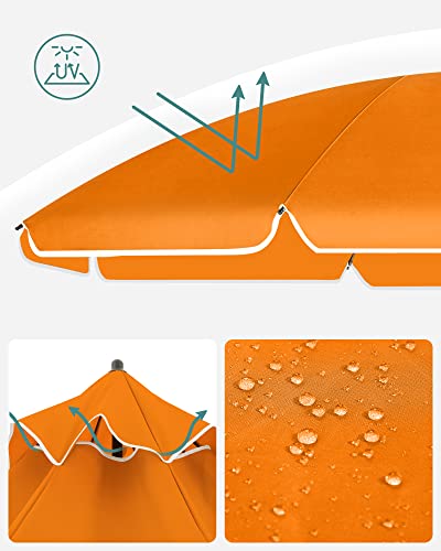 Umbrela de Plaja 2 m, Umbrela de Soare, Protectie Solara cu UPF 50+, Canopie Octogonala din Poliester Portabila, Spiroizi din Fiberglass, Mecanism de inclinare, Geanta de Transport, pentru Plaja, Gradina, Balcon, Piscina, Portocaliu SONGMICS