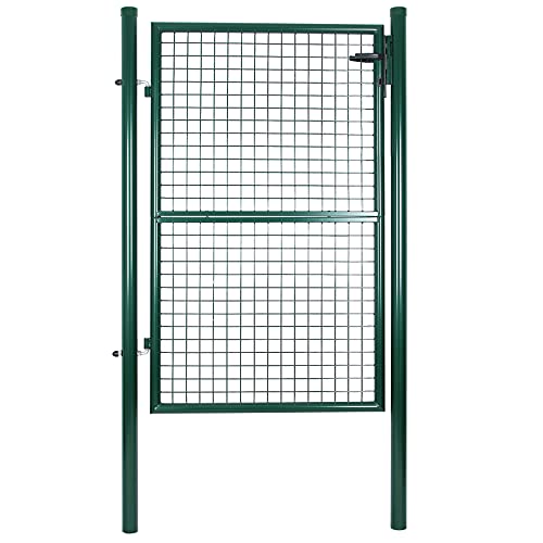 Poarta pentru Gradina , Poarta din Otel Galvanizat, Solida si Durabila, cu incuietoare, 87 x 150 cm (Coloane Laterale Nu Sunt Incluse), Grila cu Retea de 5 x 20 cm, Verde, SONGMICS