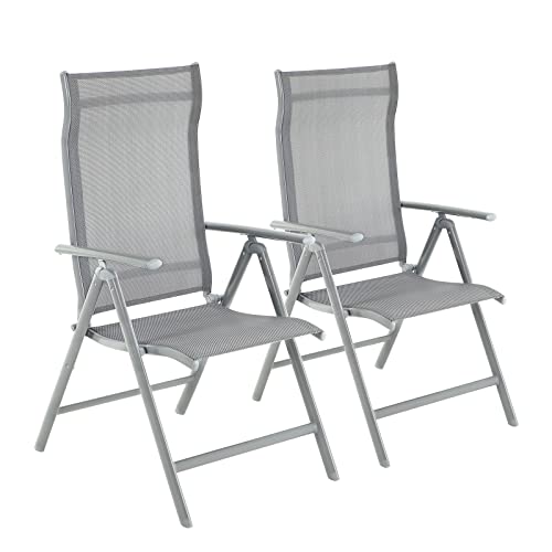 Set de 2 scaune pliabile pentru gradina, Scaune de exterior cu structura durabila din aluminiu, Spatar reglabil in 8 unghiuri, Capacitate maxima 120 kg, Negru GCB29BK SONGMICS