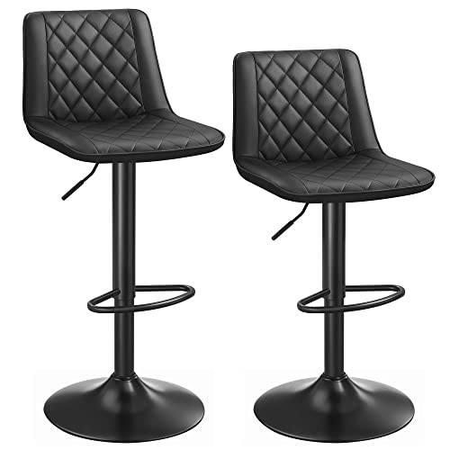 Set de 2 Scaune de Bar cu inaltime Reglabila din Metal, Cu Spatar si Suport pentru Picioare, Cu Husa si Umplutura din PU pentru Dining Room, Bucatarie, Camera de Zi, suportand pana la 120 kg SONGMICS