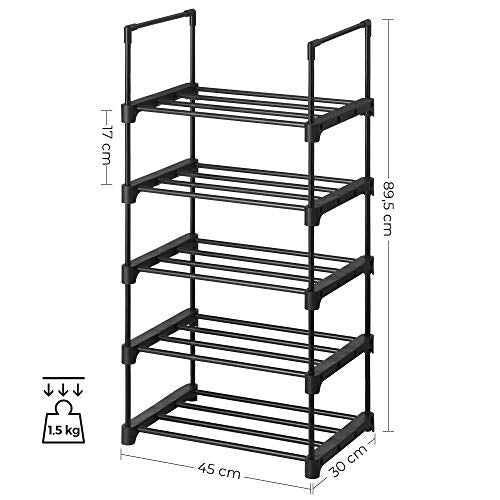 Suport pentru Pantofi cu 5 Etaje din Metal, Set de 2 Organizatoare pentru Pantofi, Rafturi pentru Stocarea Pantofilor, Economisire de Spatiu, Suport pentru Pantofi Autonom pentru Hol, Dormitor, Sufragerie, Negru SONGMICS