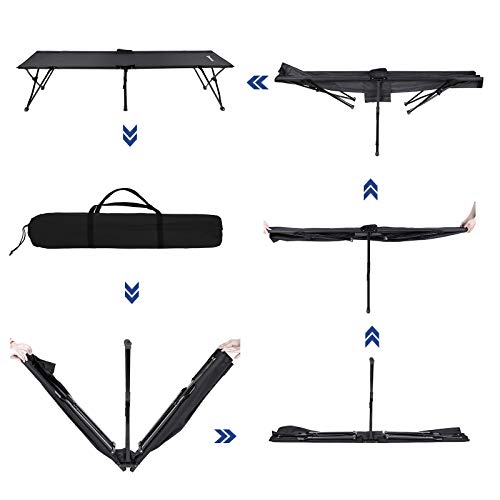Pat pliabil pentru camping, pat de tabara portabil cu capacitate de incarcare de pana la 260 kg, pentru drumetii si utilizare in aer liber, 205 x 75 x 46 cm, negru SONGMICS