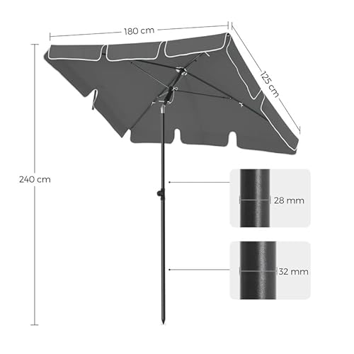 Umbrela Balcon Dreptunghiulara de 1,8 x 1,25 m, Protectie UPF 50+, Parasolar inclinabil, Cu Panza Acoperita cu PA, Geanta de Transport, Gradina Terasa, Baza nu este Inclusa, Gri SONGMICS