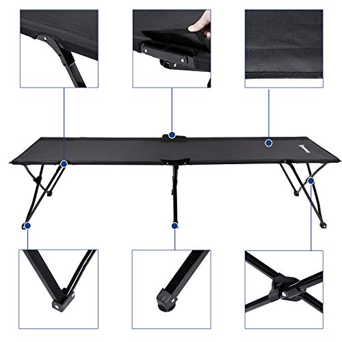 Pat pliabil pentru camping, pat de tabara portabil cu capacitate de incarcare de pana la 260 kg, pentru drumetii si utilizare in aer liber, 205 x 75 x 46 cm, negru SONGMICS