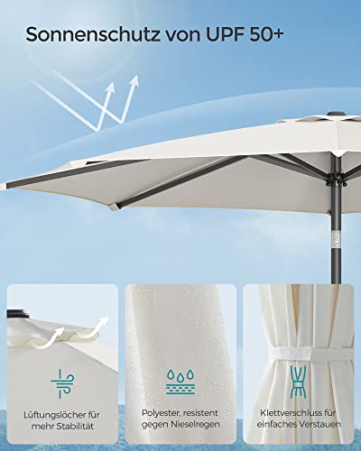 Umbrela de Gradina de 264 cm, Protectie UPF 50+, Parasolar de Soare, inclinare la 30° in 2 Directii, Manivela pentru Deschidere si inchidere, pentru Gradini in Aer Liber, Piscine, Balcoane, Terasa, Baza nu este Inclusa, Bej SONGMICS