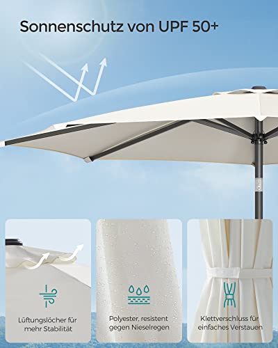 Umbrela de Gradina de 290 cm, Protectie UPF 50+, Parasolar de Soare, inclinare la 30° in 2 Directii, Manivela pentru Deschidere si inchidere, pentru Gradini in Aer Liber, Piscine, Balcoane, Terasa, Baza nu este Inclusa, Bej SONGMICS