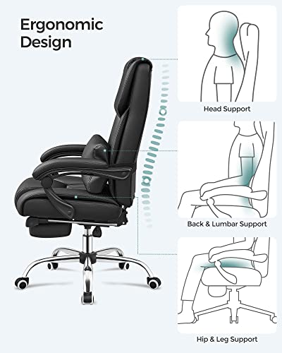 Scaun de birou cu suport pentru picioare si perna lombara cu roti captusit ergonomic pivotant piele PU negru