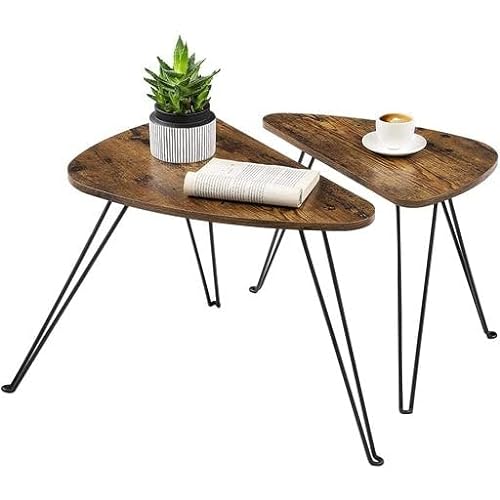 Set de 2 Masute Laterale, Masute Nesting, Masute Laterale, pentru Living, Dining, Bedroom, Stil Industrial, Maro Rustic si Negru, VASAGLE