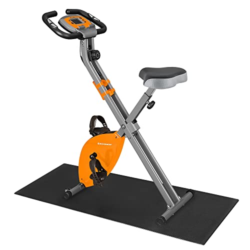 Bicicleta de exercitii, bicicleta de fitness, antrenor interior pliabil, 8 nivele de rezistenta magnetica, cu covoras, senzor de puls, suport pentru telefon, greutate maxima de 100 kg, portocalie SONGMICS