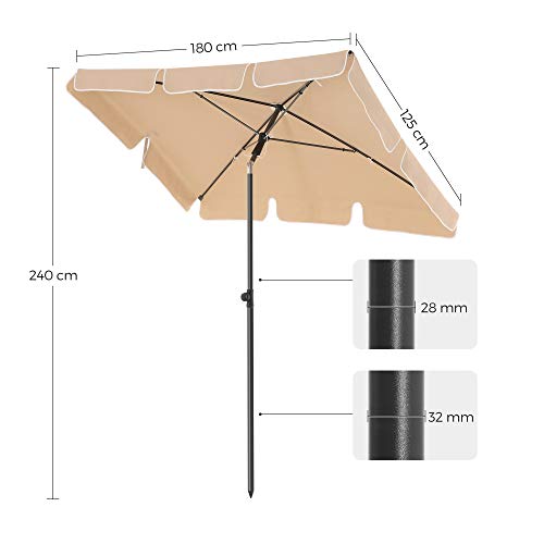 Umbrela Balcon Dreptunghiulara de 1,8 x 1,25 m, Protectie UPF 50+, Parasolar inclinabil, Cu Panza Acoperita cu PA, Geanta de Transport, Gradina Terasa, Baza nu este Inclusa, Toc Bej SONGMICS