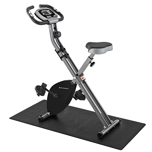 Bicicleta de exercitii, bicicleta de fitness, antrenor interior pliabil, 8 nivele de rezistenta magnetica, cu covoras, senzor de puls, suport pentru telefon, greutate maxima de 100 kg, neagra SONGMICS