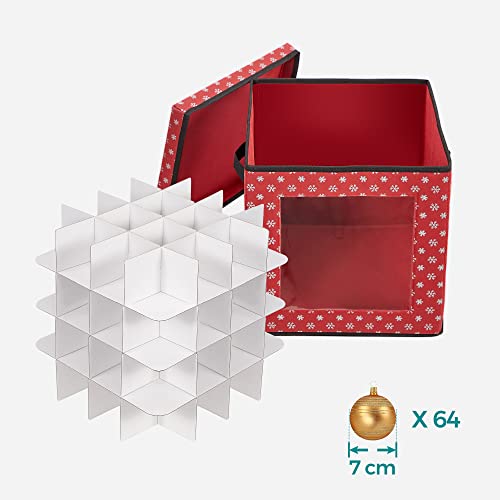 Cutii de depozitare pentru globuri de Craciun, set de 3 cuburi de depozitare pentru decoratiuni de Craciun, 64 de locuri pentru cutii, despartitoare modulare, 30,5 x 30,5 x 30,5 cm, rosu SONGMICS