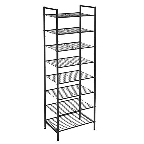 Suport pentru Pantofi Slim cu 8 Etaje, Stand pentru Organizarea Pantofilor, 16-24 de Perechi de Pantofi, Economisire de Spatiu cu Capacitate Mare, Stand Vertical pentru Pantofi din Metal, 44.6 x 30.5 x 128.5 cm, Negru SONGMICS