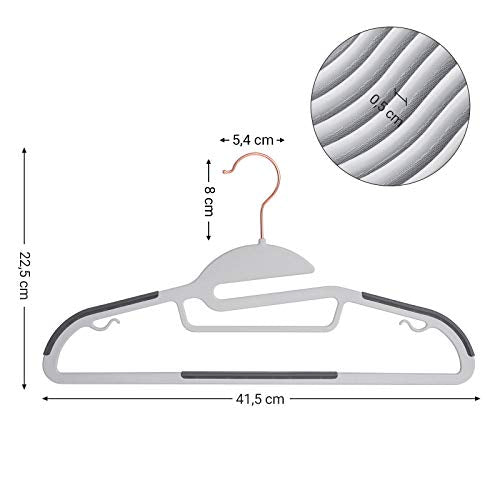 Set de 30 de Umerase din Plastic, Deschidere in Forma de S, Antiderapante si pentru Economisire de Spatiu, Grosime de 0,5 cm, Lungime de 41,5 cm, Carlig Rotativ la 360°, Aur Roz, Gri , Alb, Standard SONGMICS