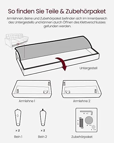 Canapea cu 3 Locuri, Patura din Catifea pentru Camera de Zi Mici, Structura din Lemn, Picioare din Metal, Asamblare Usoara, Design Modern, 190 x 82 x 84 cm, Gri, VASAGLE