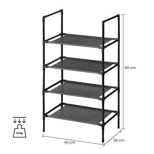 Suport pentru Pantofi cu 4 Etaje, Organizator pentru Pantofi cu Structura din Metal, Strat din Material Netesut, pentru Hol, Dormitor, Sufragerie, 45 x 28 x 80 cm, Negru SONGMICS